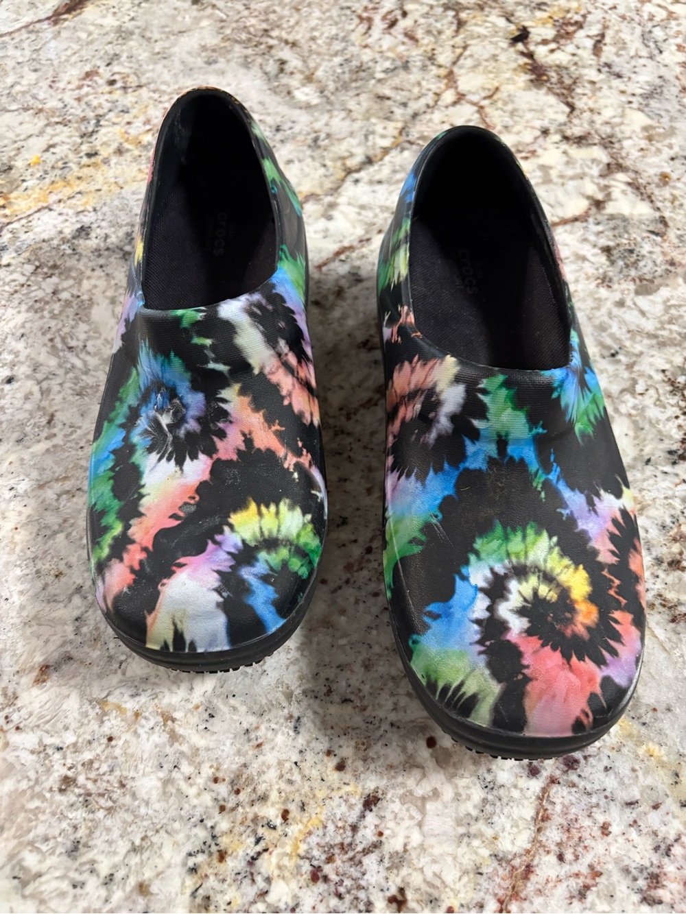 CROCS Women's Tie-Dye Slip-On Clogs in Black Multicolor